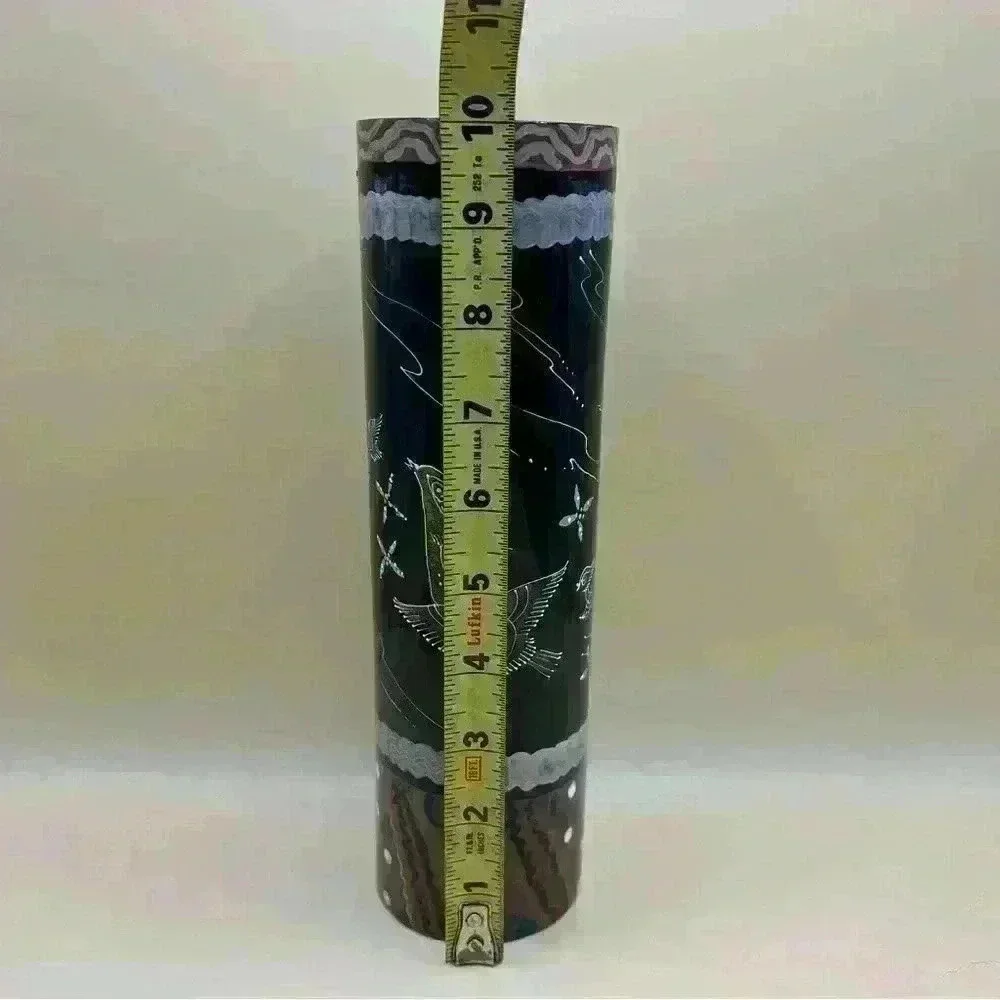 Wooden Hand Painted Black Tube Vase 10” Tall Brids Fine Craft Decor